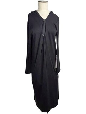 NWT LURDES BERGADA Long Sleeve Lagenlook Hooded 1/4 Zip Black Maxi Dress Sz S